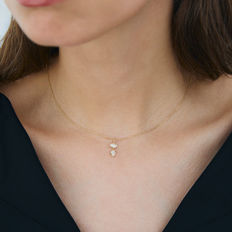 Diamond Leaf Pendant Necklace Everyday 14k Gold Bezel Set Charm Necklace Sparkling Marquise Lab Grown Unique Dainty Diamond Pendant (Copy) (Copy)