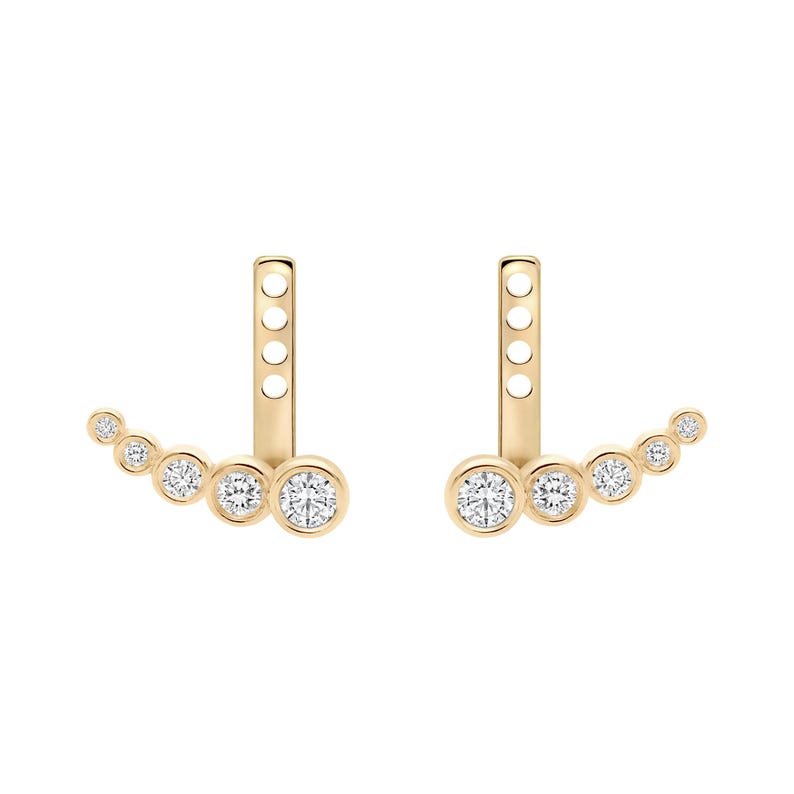 Diamond Ear Jacket Climber 10k Real Gold Bezel Set Lab Grown Diamond Minimalist Dainty Curved Earrings Everyday Luxury Gold Ear Crawler