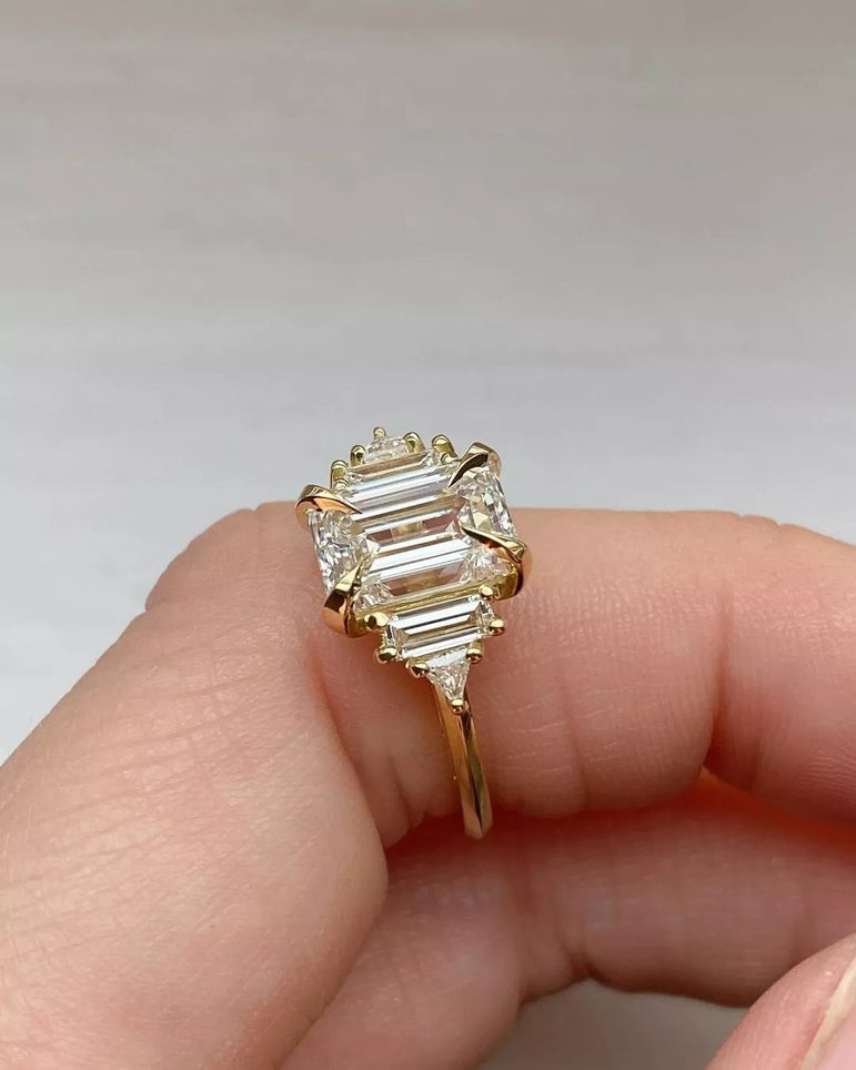 Vintage Moissanite Ring  4 ct Emerald Cut Moissanite Engagement Ring Channel Set Diamond Ring