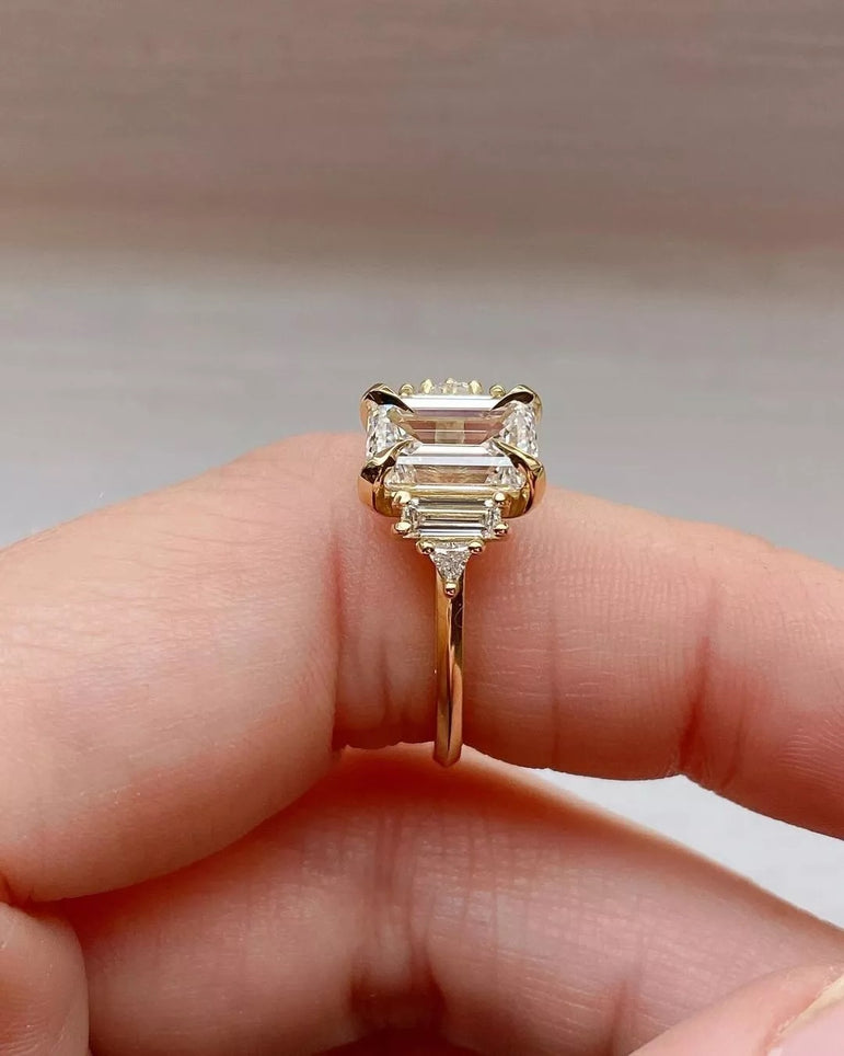 Vintage Moissanite Ring  4 ct Emerald Cut Moissanite Engagement Ring Channel Set Diamond Ring