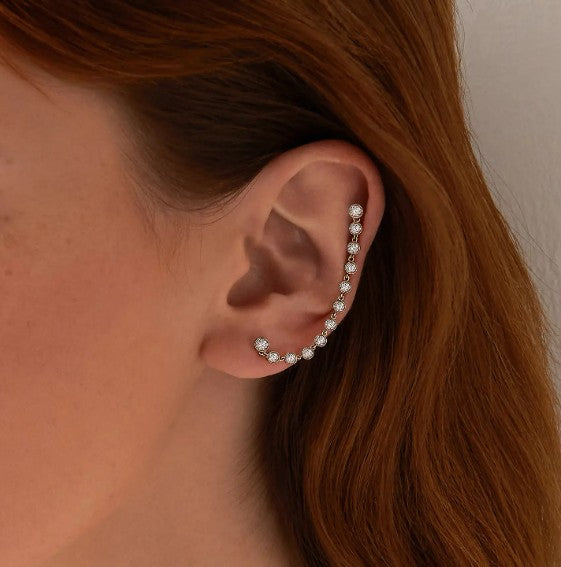 Ear Cuff Connecting Ear Stud Chain Jacket Front Back Ear Chain 14k  Gold Enhancer Earring Sparkling Lab Grown Statement Ear Cuff