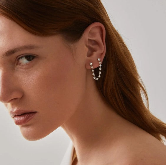 Ear Cuff Connecting Ear Stud Chain Jacket Front Back Ear Chain 14k  Gold Enhancer Earring Sparkling Lab Grown Statement Ear Cuff