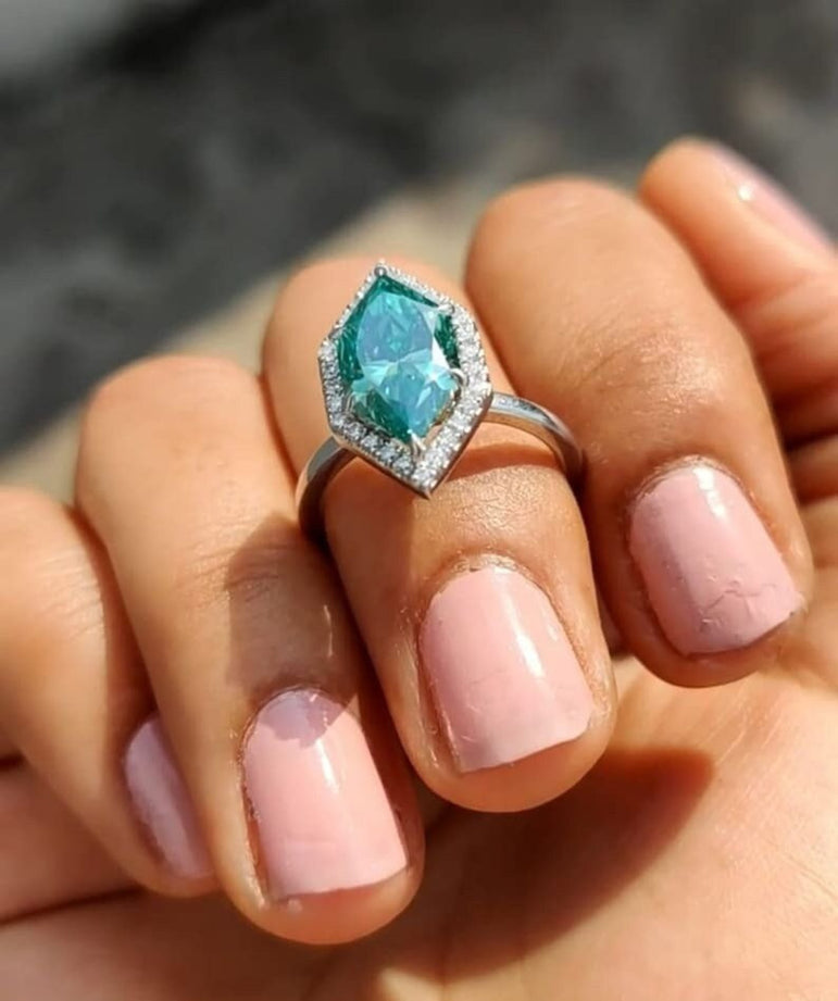 Blue Green Dutch Marquise Moissanite Engagement Ring Halo Moissanite Vintage Wedding Ring Unique Promise Ring