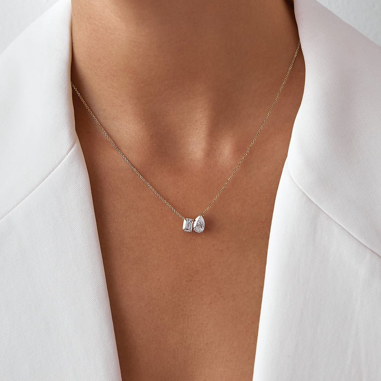 Toi Et Moi Diamond Pendant Necklace Everyday Wear 14k Gold Prong Set Charm Necklace Sparkling Lab Grown Unique Dainty Diamond Pendant