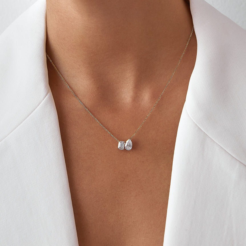 Toi Et Moi Diamond Pendant Necklace Everyday Wear 14k Gold Prong Set Charm Necklace Sparkling Lab Grown Unique Dainty Diamond Pendant