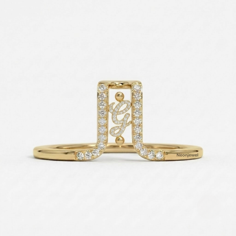 Crystal Initial G Ring Guard for Smart Ring • Custom Monogram Smart Ring Cover Gold Silver Rose • Pave Diamond Letter G Ring Protector