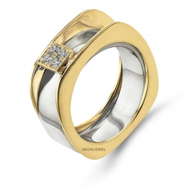 Luxury Soft Square Smart Ring Cover Jacket | Two-Tone Contemporary Ring Enhancer | Elegant Geometric Statement Ring Guard