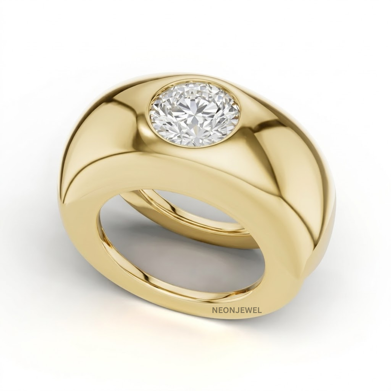 Chunky Gold Dome Oura Ring Cover | Bezel Set Solitaire Crystal Smart Ring Shield | Bold Statement Smart Tech Jewelry Protector