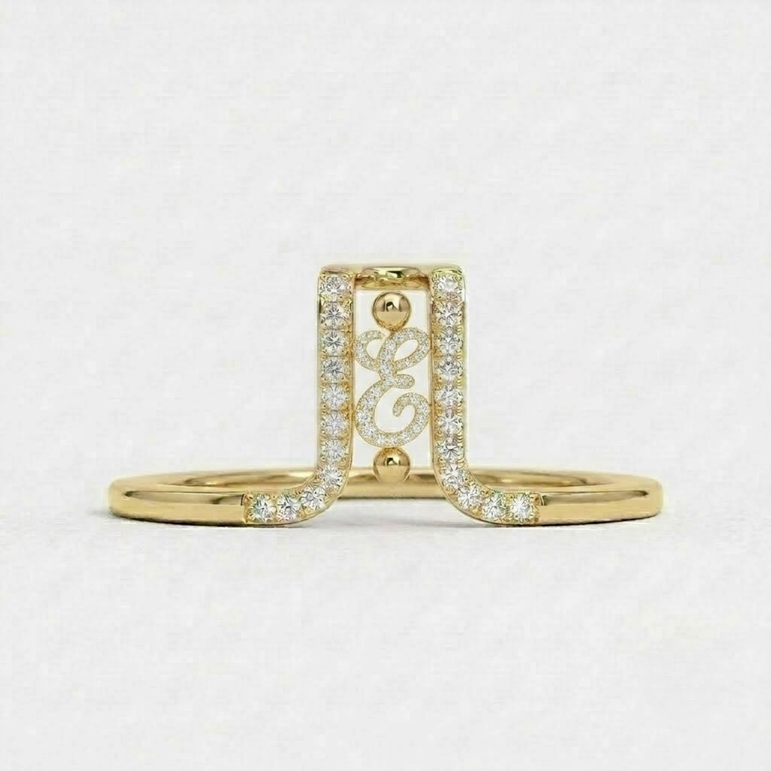 Crystal Initial E Ring Guard for Smart Ring • Gold Custom Monogram Smart Ring Cover • Pave Diamond Letter E Ring Protector