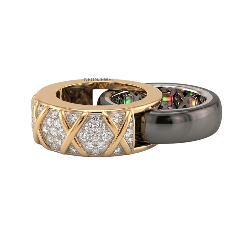 Luxury Cross Pattern Ring Cover • Gold Pave Smart Ring Enhancer Jacket • Modern Lattice Ring Shield • Premium Tech Accessory