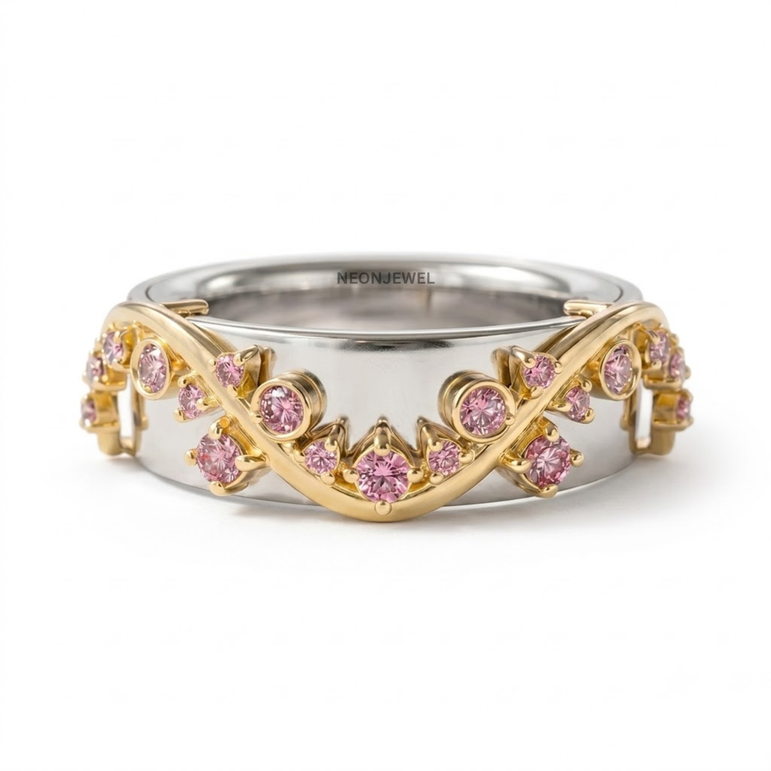 14K Gold Filled Vine Oura Ring Cover | Floral Pink Crystal Smart Ring Protector | Delicate Nature-Inspired Oura Ring Wrapper