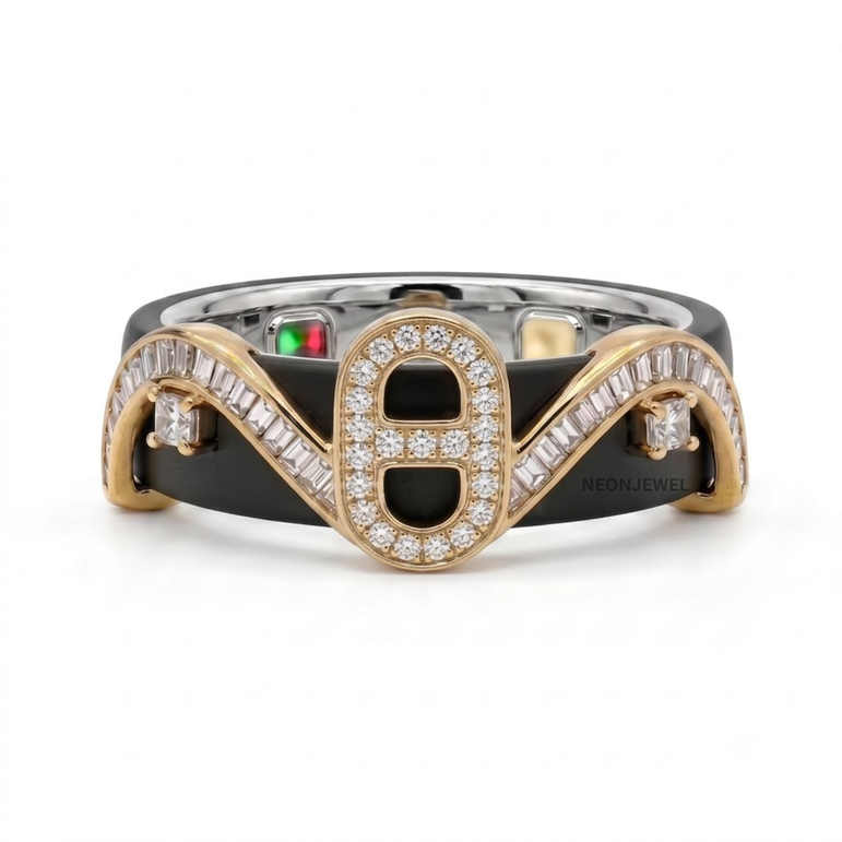 Oval Link Statement Smart Ring Cover • Baguette & Pavé Gold Ring Guard • Architectural Protector Jacket for Tech Rings