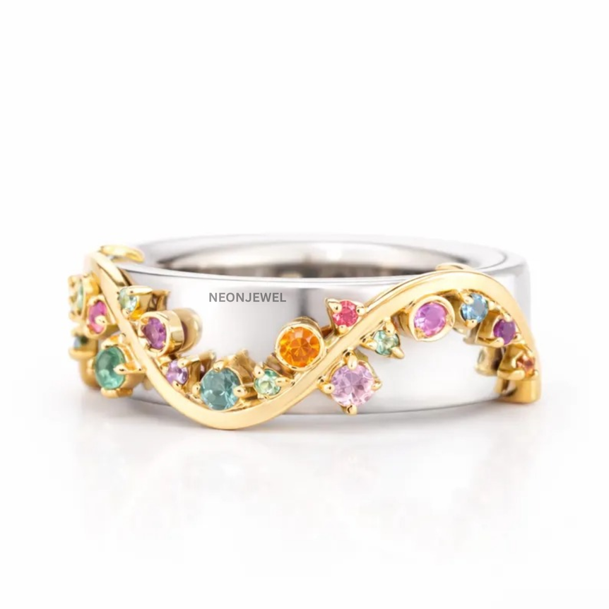 Multicolor Gemstone Oura Ring Cover | Gold Vine & Floral Smart Ring Protector | Stylish Oura Ring Accessories