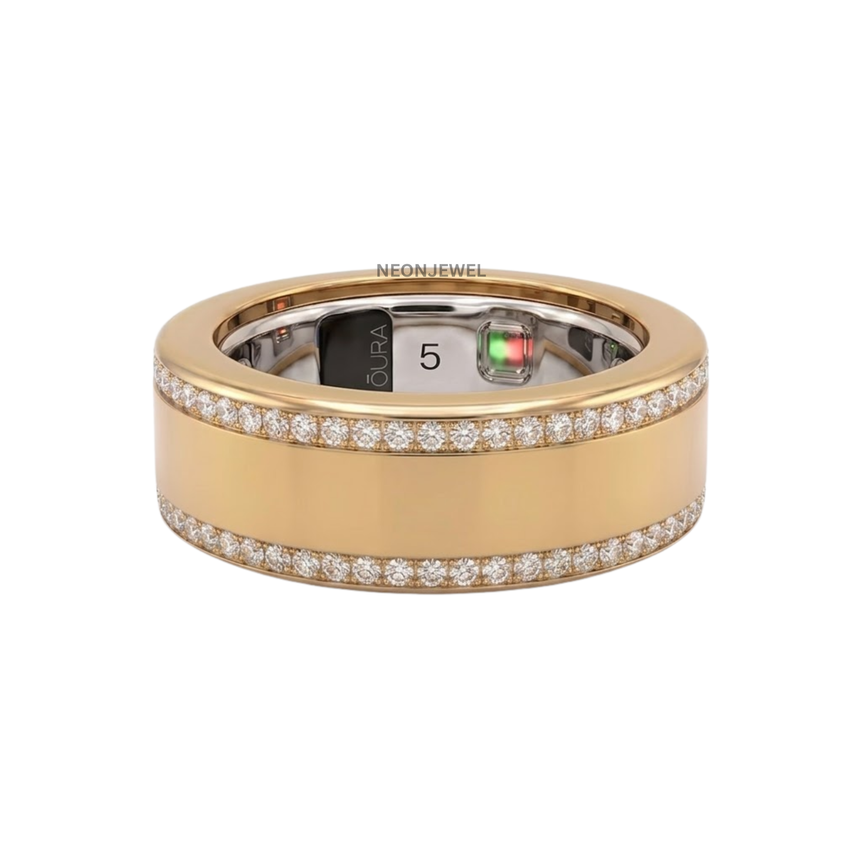 Luxury Double Row Pavé Oura Ring Cover | Gold Diamond Eternity Smart Ring Shield | Minimalist Glam Oura Ring Protector Sleeve