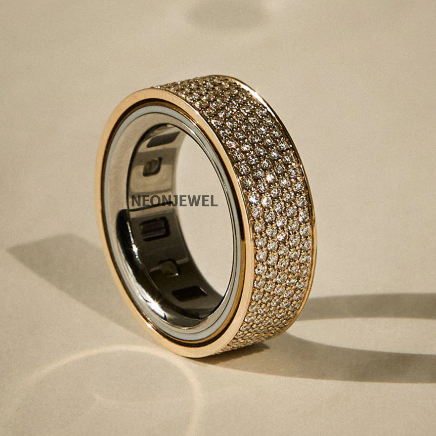 Diamond Oura Ring Cover Pave Moissanite 14k Gold Luxury Smart Tech Jewelry Band