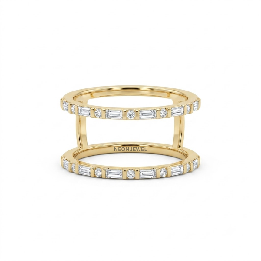 Baguette Cut CZ Oura Ring Cover Set | Dual Border Smart Ring Enhancer Bands | Sparkly Eternity Smart Ring Protector