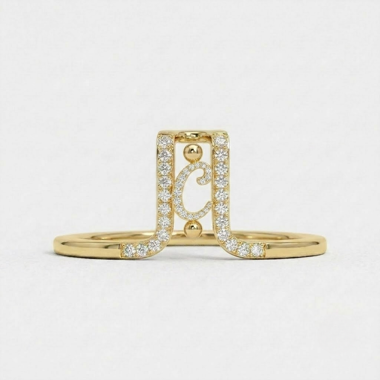 Crystal Initial C Ring Guard for Smart Ring • Gold Custom Monogram Smart Ring Cover • Pave Diamond Letter C Ring Protector