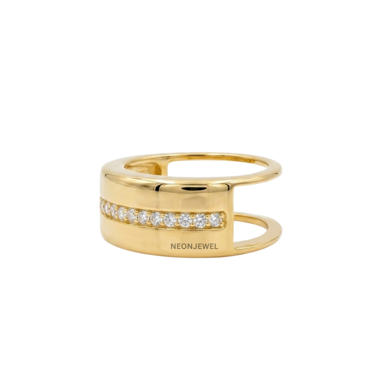 Minimalist Open-Band Oura Ring Cover | Gold Plated Smart Ring Protector with Single Row Crystal Accent