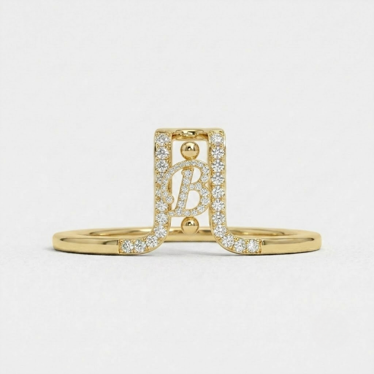 Crystal Initial B Ring Guard for Smart Ring • Gold Custom Monogram Smart Ring Cover • Pave Diamond Letter B Ring Protector