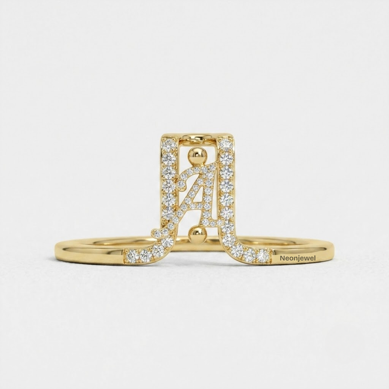 Crystal Initial A Ring Guard for Smart Ring • Gold Custom Monogram Smart Ring Cover • Pave Diamond Letter A Ring Protector