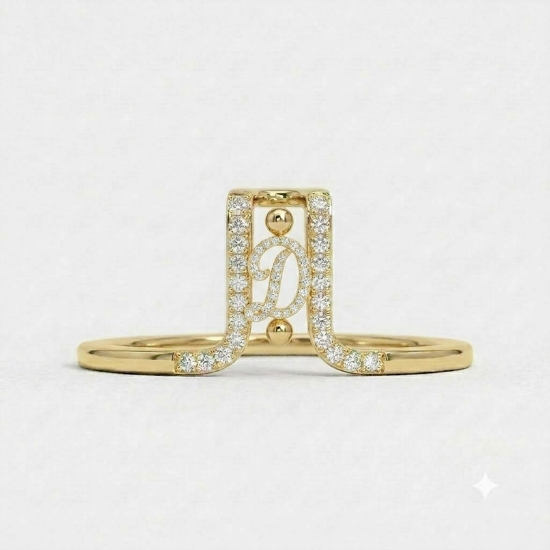 Crystal Initial D Ring Guard for Smart Ring • Gold Custom Monogram Smart Ring Cover • Pave Diamond Letter D Ring Protector