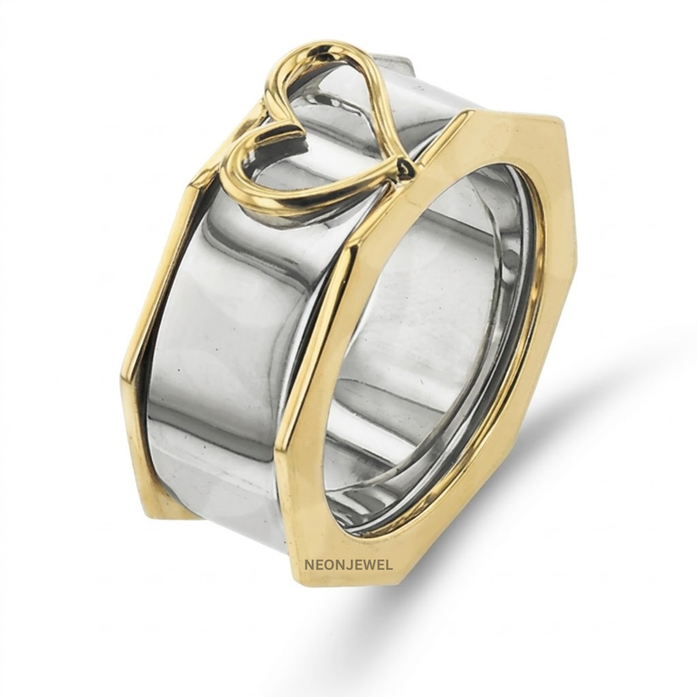 Geometric Smart Ring Cover | Hexagon Outer Frame Smart Ring Protector Jacket | Gold Open Heart Ring Enhancer Band | Minimalist Silver Statement Ring Guard