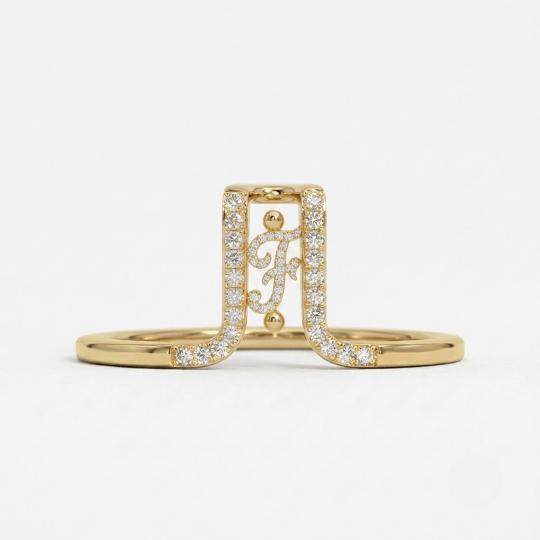 Crystal Initial F Ring Guard for Smart Ring • Gold Custom Monogram Smart Ring Cover • Pave Diamond Letter F Ring Protector