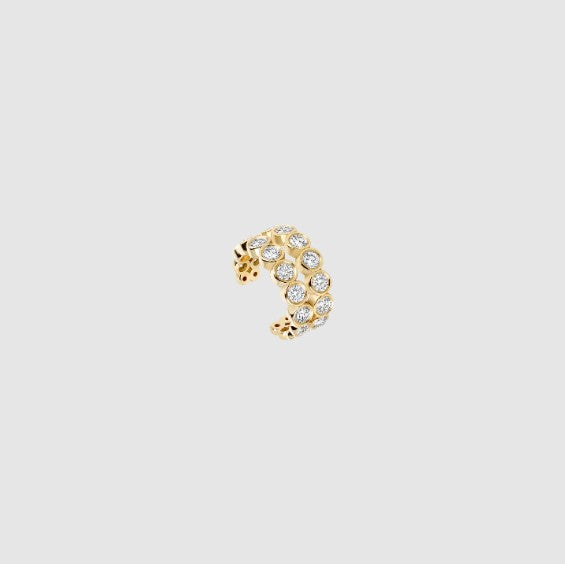 14k Real Solid Gold Round Diamond Ear Cuff Double Row Sparkling Lab Grown Diamond Ear Cuff Dainty Everyday Wear No Piercing Jewelry