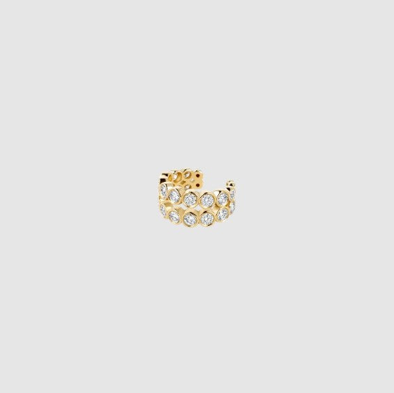 14k Real Solid Gold Round Diamond Ear Cuff Double Row Sparkling Lab Grown Diamond Ear Cuff Dainty Everyday Wear No Piercing Jewelry