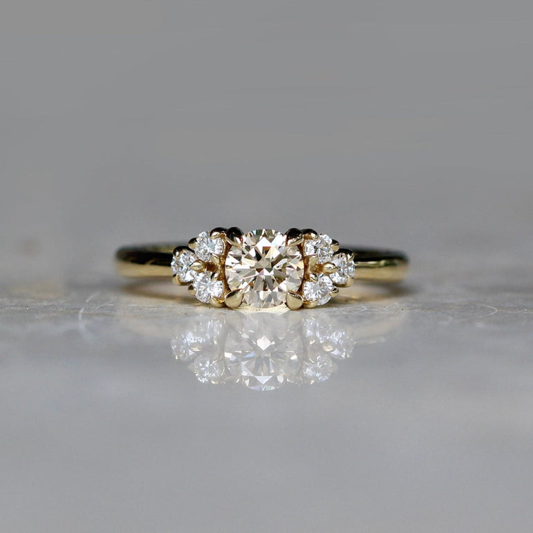 Cluster Moissanite Engagement Ring 1.60 Ct Brown Round Moissanite Ring 14K Solid Yellow Gold Ring