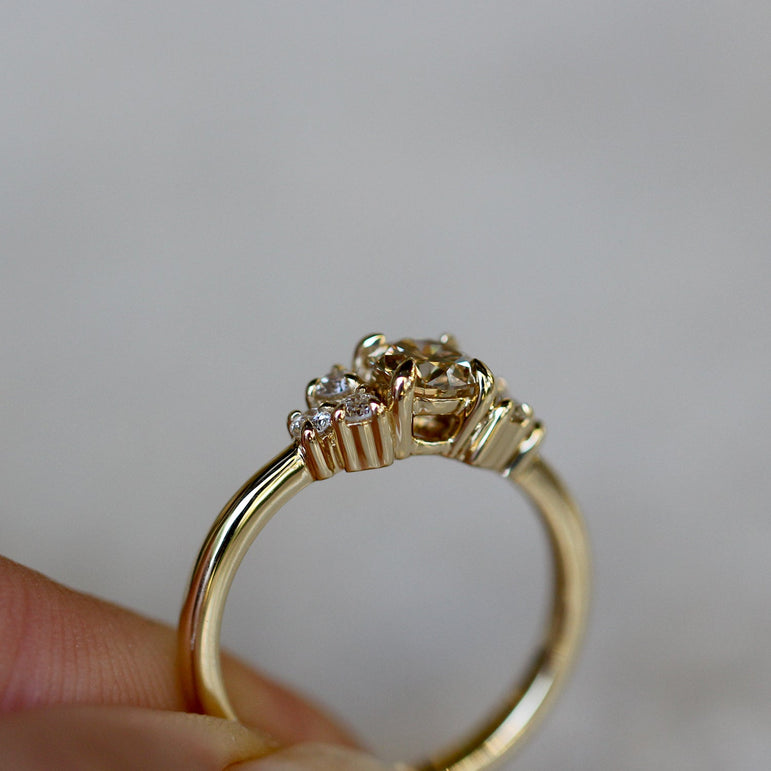 Cluster Moissanite Engagement Ring 1.60 Ct Brown Round Moissanite Ring 14K Solid Yellow Gold Ring