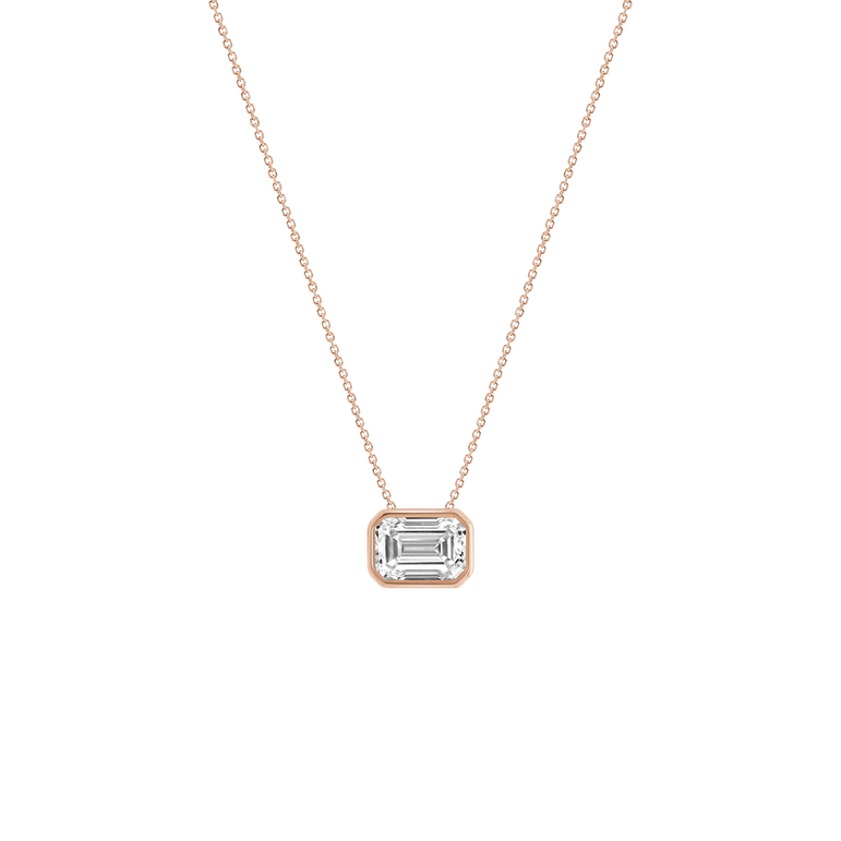 Emerald Diamond Pendant Necklace East West Bezel Set Charm Necklace Lab Grown Dainty Diamond Solitaire Everyday Pendant