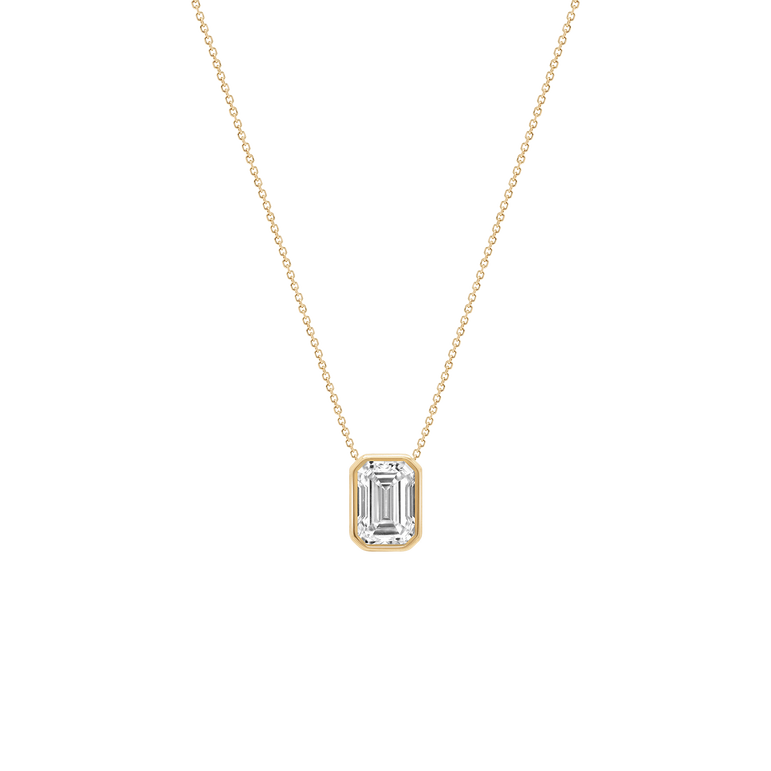 Emerald Diamond Pendant Necklace East West Bezel Set Charm Necklace Lab Grown Dainty Diamond Solitaire Everyday Pendant