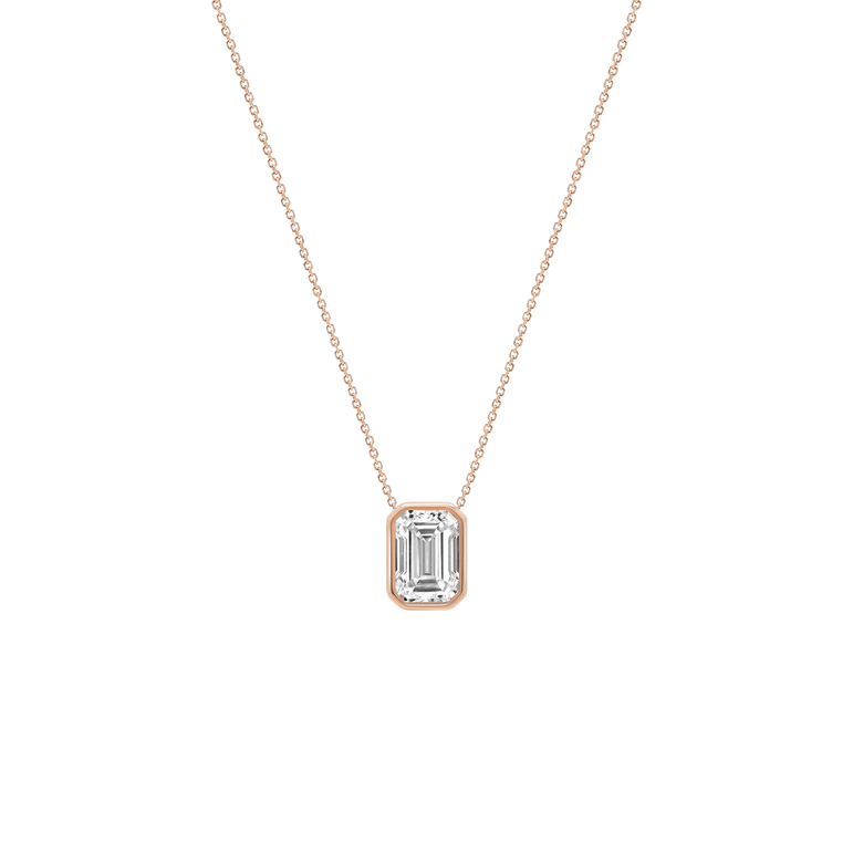 Emerald Diamond Pendant Necklace East West Bezel Set Charm Necklace Lab Grown Dainty Diamond Solitaire Everyday Pendant