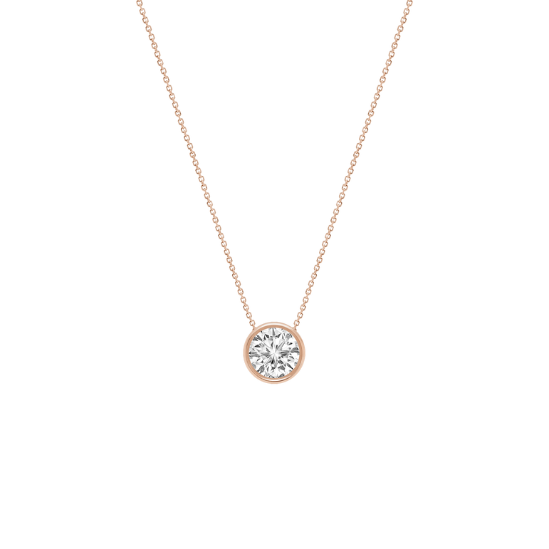 Round Diamond Pendant Necklace Bezel Set Charm Necklace Lab Grown Dainty Diamond Solitaire Everyday Wear Necklace