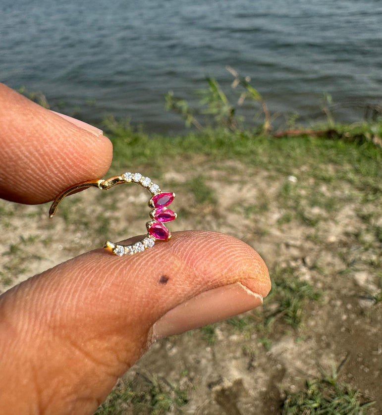 14K Solid Gold Natural Ruby Marquise Diamond Septum Nose Ring Marquise Diamond Septum Clicker for her