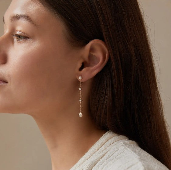 Pear Diamond Dangle Drop Earring Ear Stud Chain Jacket Front Back Ear Jacket 14k Gold Enhancer Gold Earring Sparkling Lab Grown Earring