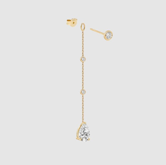 Pear Diamond Dangle Drop Earring Ear Stud Chain Jacket Front Back Ear Jacket 14k Gold Enhancer Gold Earring Sparkling Lab Grown Earring