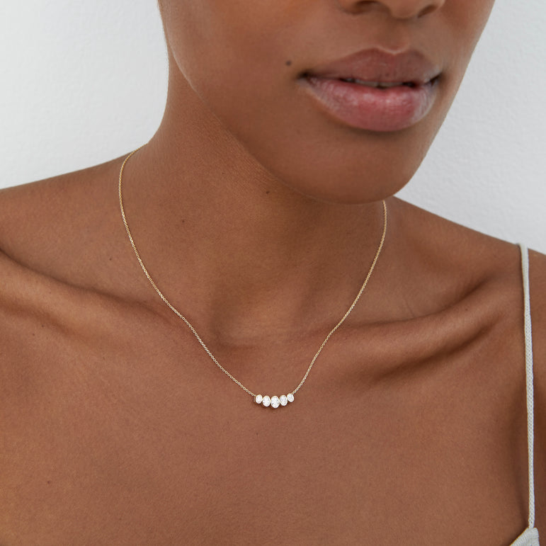 Oval Diamond Bar Necklace Minimalist 14k 18k Real Gold Charm Necklace Lab Grown Dainty Diamond Layering Everyday Wear Pendant Necklace