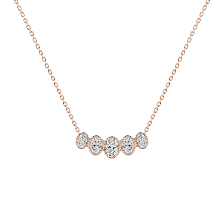 Oval Diamond Bar Necklace Minimalist 14k 18k Real Gold Charm Necklace Lab Grown Dainty Diamond Layering Everyday Wear Pendant Necklace