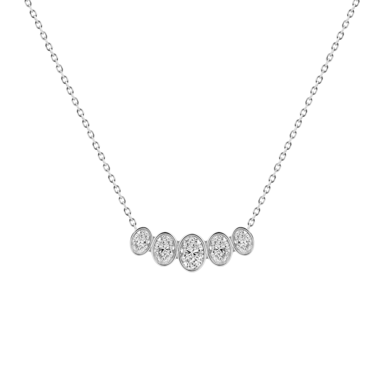 Oval Diamond Bar Necklace Minimalist 14k 18k Real Gold Charm Necklace Lab Grown Dainty Diamond Layering Everyday Wear Pendant Necklace