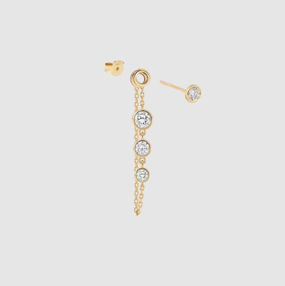 Diamond Chain Earring Ear Stud Chain Jacket Front Back Ear Jacket 14k Gold Dainty Minimalist Chain Earring Sparkling Lab Grown Earring