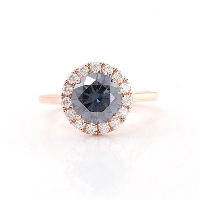 Dark Grey Round Moissanite Halo Engagement Ring