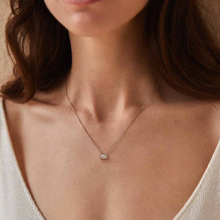 Marquise Diamond Pendant Necklace East West Bezel Set Charm Necklace Lab Grown Dainty Diamond Solitaire Pendant