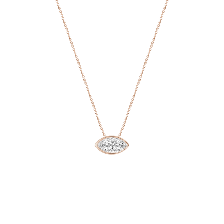 Marquise Diamond Pendant Necklace East West Bezel Set Charm Necklace Lab Grown Dainty Diamond Solitaire Pendant