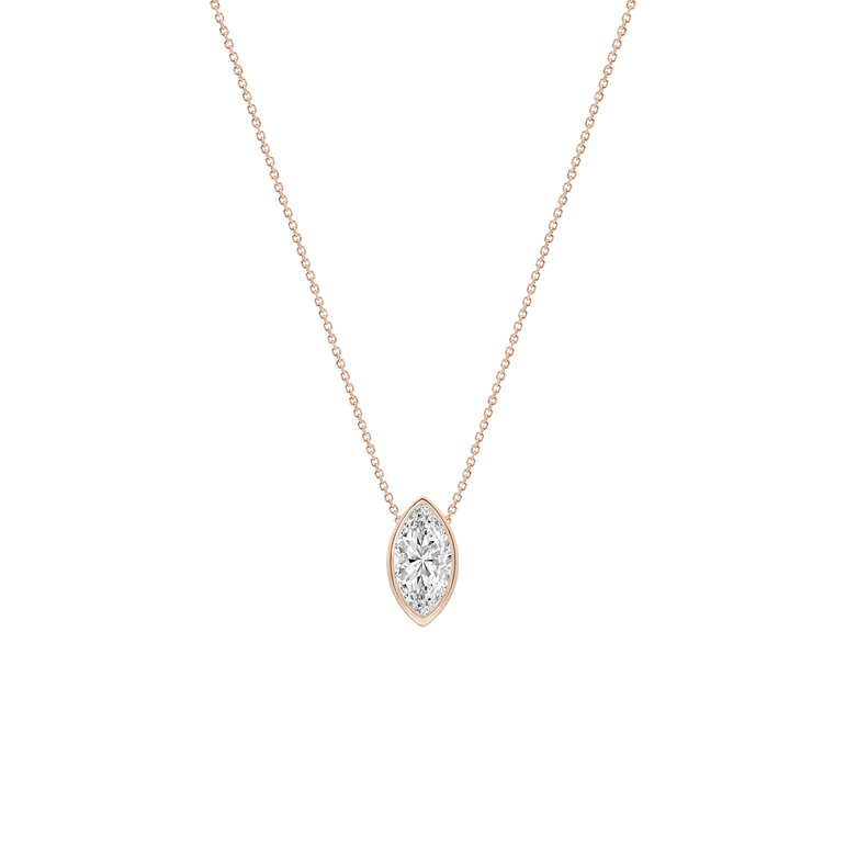Marquise Diamond Pendant Necklace East West Bezel Set Charm Necklace Lab Grown Dainty Diamond Solitaire Pendant