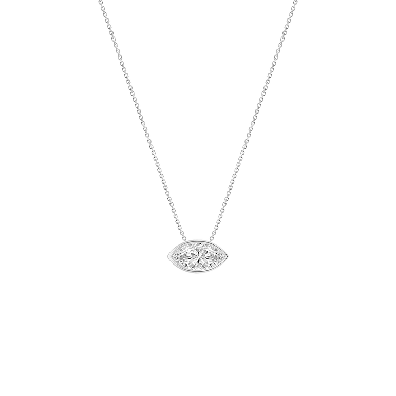 Marquise Diamond Pendant Necklace East West Bezel Set Charm Necklace Lab Grown Dainty Diamond Solitaire Pendant