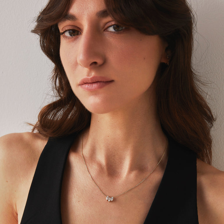 Three Marquise Diamond Pendant Necklace Minimalist Dainty 14k Solid Gold Charm Necklace Lab Grown Dainty Diamond Solitaire Pendant