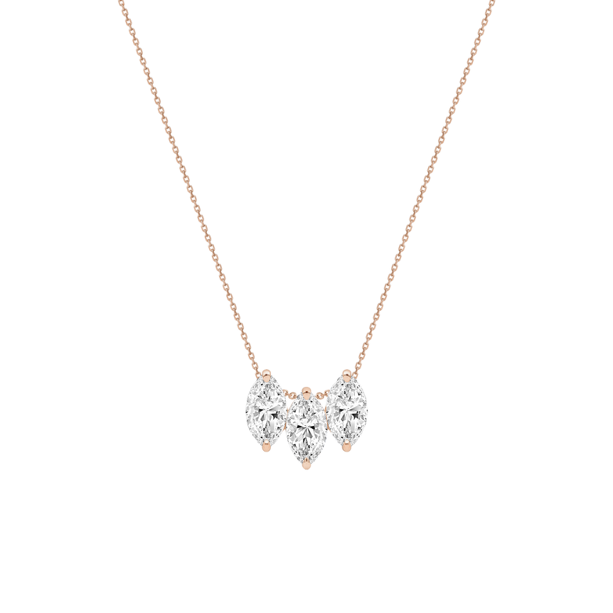 Three Marquise Diamond Pendant Necklace Minimalist Dainty 14k Solid Gold Charm Necklace Lab Grown Dainty Diamond Solitaire Pendant
