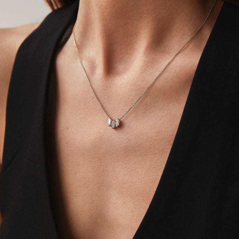 Three Marquise Diamond Pendant Necklace Minimalist Dainty 14k Solid Gold Charm Necklace Lab Grown Dainty Diamond Solitaire Pendant